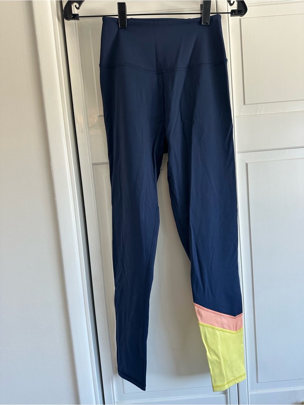 Spiritual Gangster Sz SM Navy Leggings with Pink and Yellow Colorblock Hem
